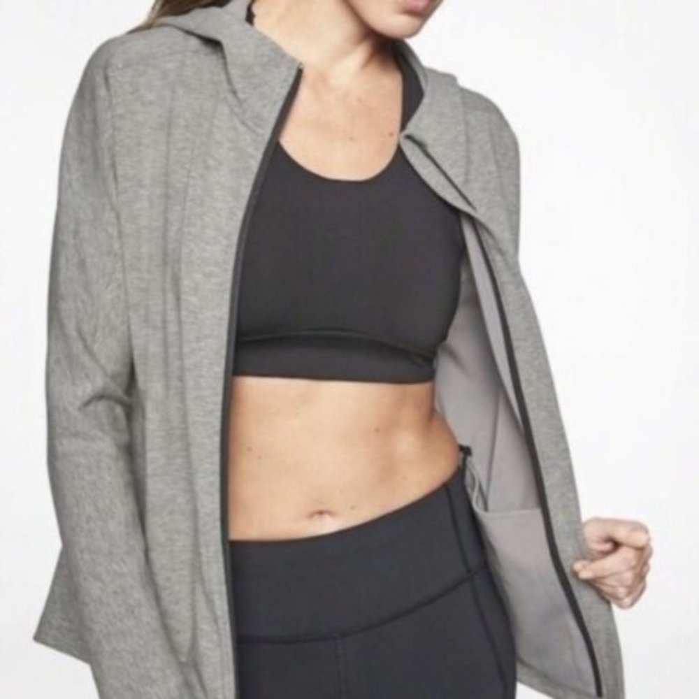 Athleta Womens Modern Life Hooded Zip Jacket Size Small Heather Gray/Black